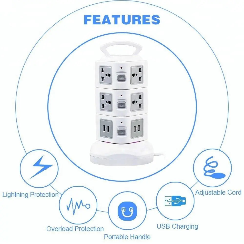 3 Layer Universal Vertical Multi Socket Tower Extension