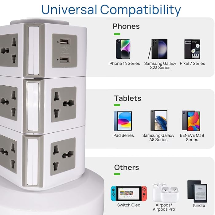 3 Layer Universal Vertical Multi Socket Tower Extension